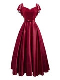 Wine Red 1950s Lace Satin Dress