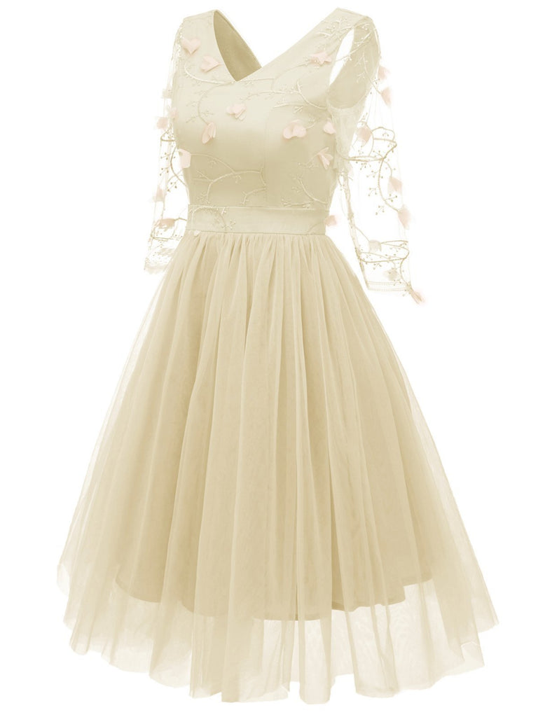 1950s Mesh Embroidery Bridesmaid Dress