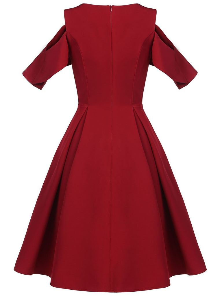 Wine Red 1950s Solid Swing Dress