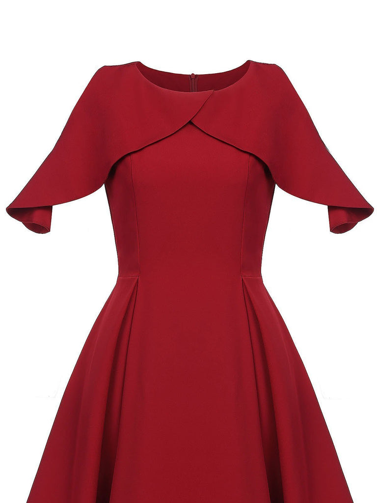 Wine Red 1950s Solid Swing Dress