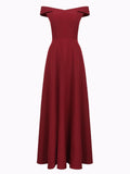 Wine Red 1950s Off Shoulder Maxi Dress