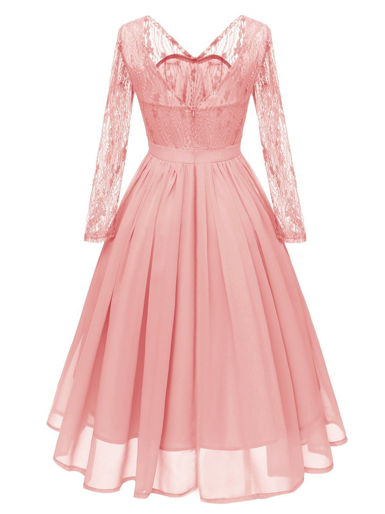 1950s Long Sleeve Chiffon Lace Dress