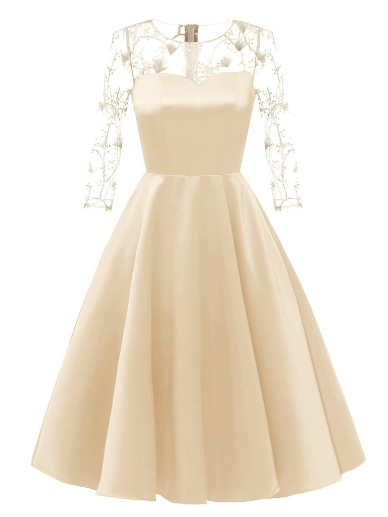 1950s 3/4 Sleeve Lace Chiffon Dress