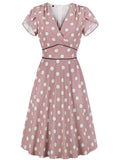 Pink 1940s Polk Dot Wrap Dress