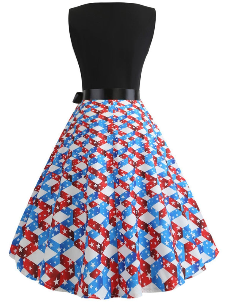 1950s American Flag Stars Belted Dress