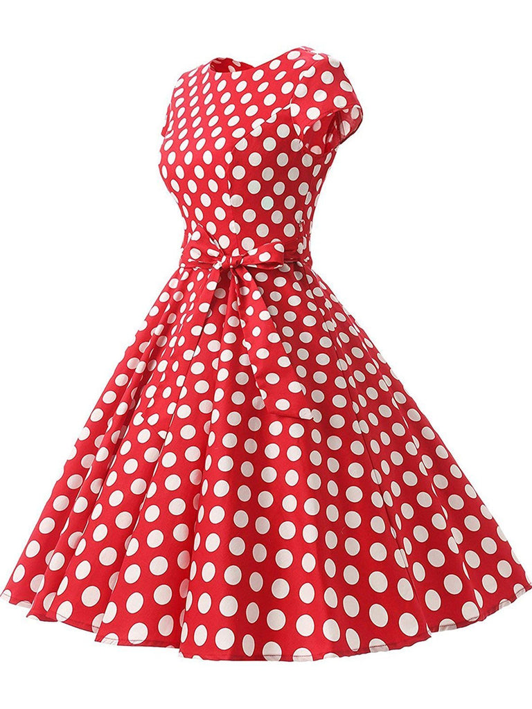 1950s Polka Dot Belted Swing Dress