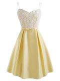 Yellow 1950s Stain Lace Strap Dress