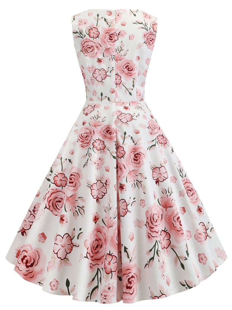 1950s Floral Sleeveless Swing Dress