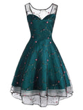 Green 1950s Mesh Hi-Lo Back Lace Up Dress