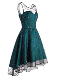 Green 1950s Mesh Hi-Lo Back Lace Up Dress