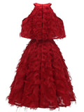 1950s Cold Shoulder High Neck Tassel Dress