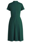 1940s Solid Front Pleated Bow Dress