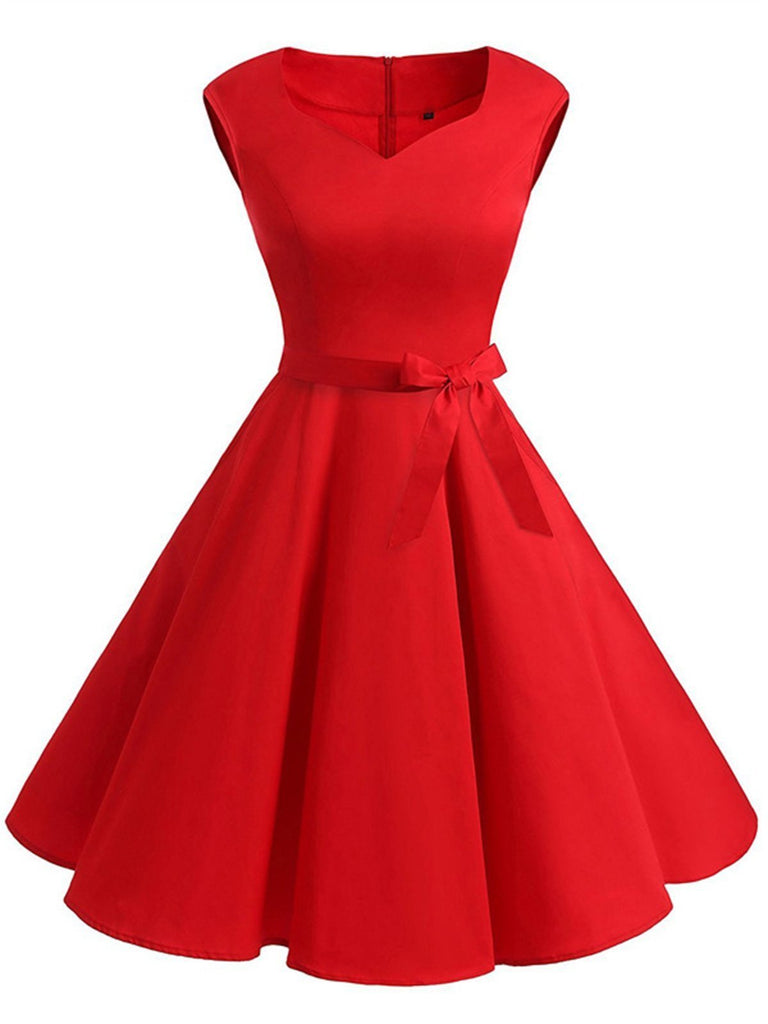 Red 1950s Sweetheart Swing Dress