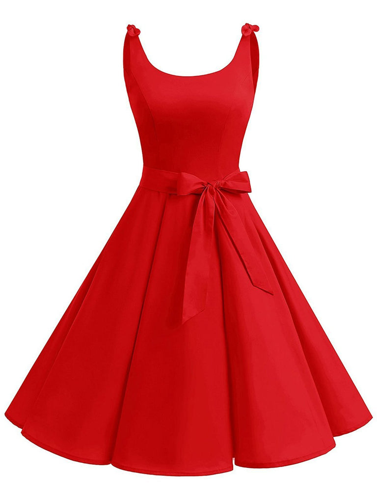 1950s Tie-Strap Bow Swing Dress
