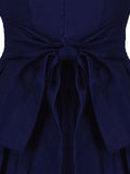 Navy Blue 1950s Lace Up Swing Dress