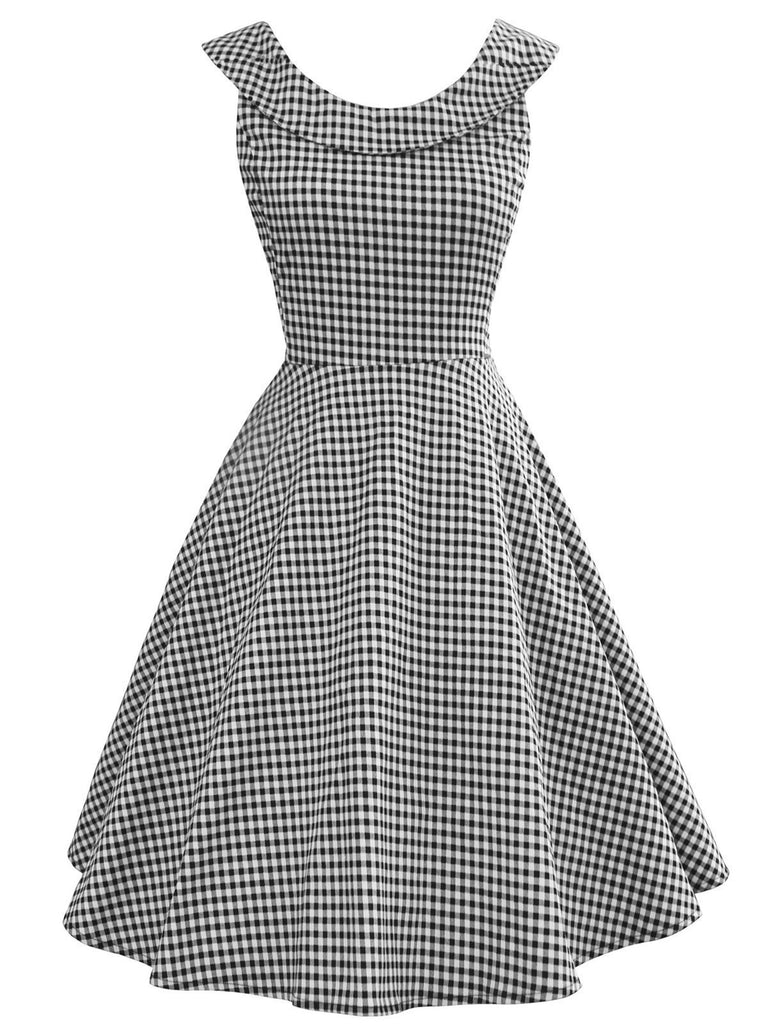 Gray 1950s Plaid Swing Dress