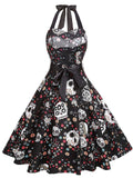 1950s Halloween Floral Skull Dress
