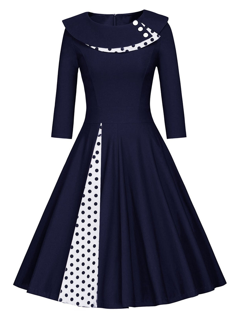 1950s 3/4 Sleeve Patchwork Swing Dress