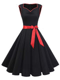 Black 1950s Sweetheart Bow Swing Dress