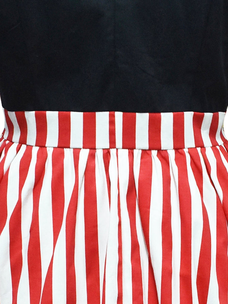 Red 1950s Patchwork Stripe Swing Dress