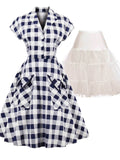 2PCS Top Seller 1950s Pockets Plaid Dress & White Petticoat