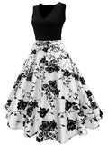 Black 1950s Floral Plus Size Swing Dress