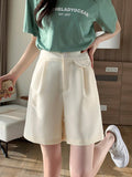 Streetwear Thin Suit Summer All-match Solid Color High Waist Casual Women Loose Short Pants