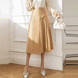 Women Elegant A-line Spring Korean Style Solid Color All-match Ladies Pleated Long Skirt