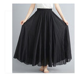 Cotton and Linen Elastic Waist Linen A-line Skirt Long Solid Color Ethnic Dress