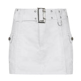 Y2K Aesthetics Basic Belted Low Waist Micro Sexy Pockets Khaki Cargo Skirt Cute Bottoms Clubwear