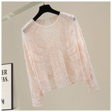 Vintage Sequined Bead Straight O-neck Long Sleeve Slim Casual Daily Wear Women T Shirt