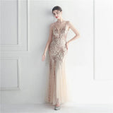 Women Gold Sequin Strap Party Maxi Dress Sexy V Neck Evening Long Prom Dress