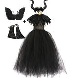 Halloween Costume Maleficent Tutu Wednesday Girls Cosplay Evil Queen Black Mesh Princess Dress