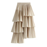 Autumn Summer Long Vintage Women Ruffles Spring Solid Casual Loose Elastic Waist Skirts