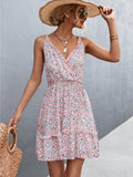 V-neck Lace Ruffled Floral Sling Rustic and Comfortable Ladies Chiffon Skirt Dress