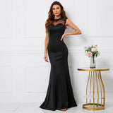 Black Soft Satin Appliques Beading Evening Elegant Party Maxi Dress Long Bridesmaid Dress