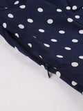 Bow Tie Neck Button Up Navy Blue Polka Dot Vintage 50s Short Sleeve Women Summer Midi Dress
