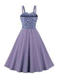 Floral and Lavender Sweetheart Neck Summer Dresses Holiday Outfits for Women Backless Flare Vintage Swing Dress