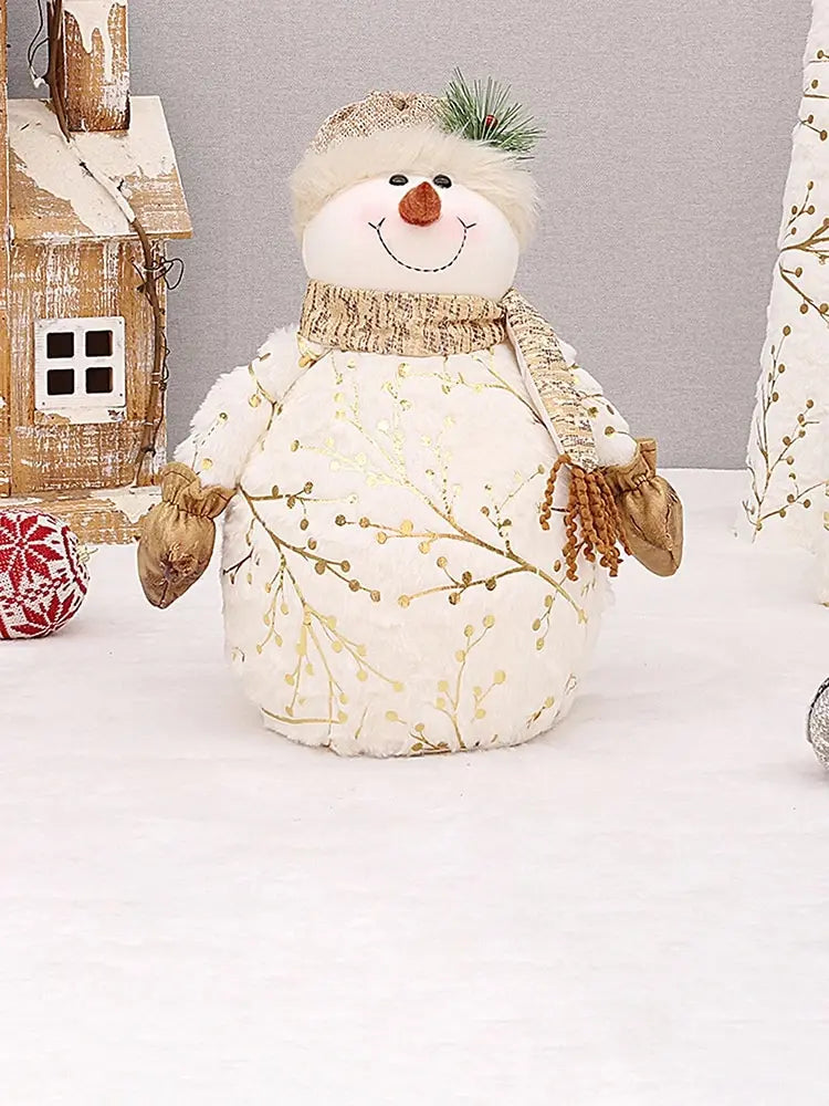 Christmas Long Plush Printed Fabric Pointed Hat Round Hat Snowman Doll New Christmas Gift Decorations