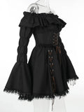Y2k Autumn Gothic Cosplay Mini Party Black Slash Neck Lace Ball Gowns Bandage Costume Steampunk A Line Kawaii Lolita Dress