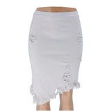 Women High Waist Stretchy Skinny Party Summer Black White Tassel Jeans Pencil Skirts