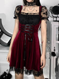 2022 Red Gothic Lolita Dress Women Kawaii Party Mini Vestidos Vintage French Harajuku 90S High Waist Short Dress Women&#39;s Summer