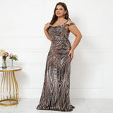 Plus Size Women Elegant Strap Party Maxi Dress Burgundy Sequin Evening Dress Long Prom Dress