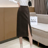 High Waist Pencil Women Spring Korean Style All-match Furcal Woolen Ladies Elegant Long Skirt