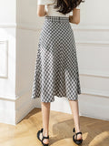 High Waist Elegant A-line Women Spring Korean Style Vintage Plaid All-match Ladies Long Skirt