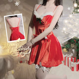 Women Christmas Santa Claus Exotic Cosplay Costume Sexy Winter Sleeveless Suspender Dress Lace Pacthwork