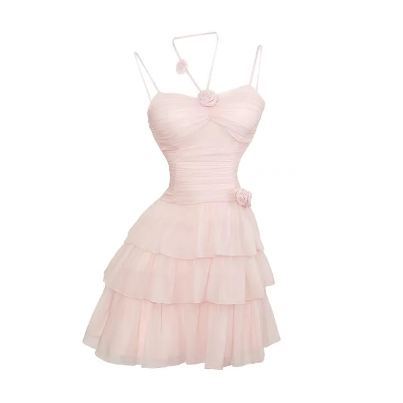 Two Pieces Set Pink Sexy Y2k Aesthetic Fairy Ball Gown Camisole Dress+Japanese Women Sweet Grunge Long Sleeve Cardigans