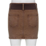 Harajuku Vintage Denim Skirt Y2K Korean Brown High Waist Retro Jeans Hip Hop Streetwear Mini Skirt
