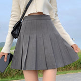 Ladies A-line Pleated Skirts Spring Korean Style Solid Color All-match High Waist Women Casual Mini Skirt