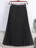 Women Office Lady Elegant Pleated Skirt Elastic High Waist Casual Midi Long Skirt